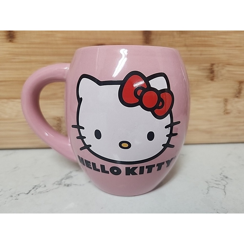 Hello Kitty Mug 16 oz  Pink w Hello Kittys face on Both Sides Ceramic Sanrio EUC